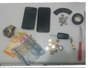 Objetos apreendidos com os acusados
