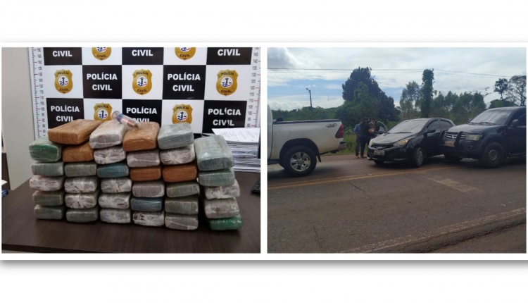 Grande quantidade de maconha e o veículo que foi interceptado