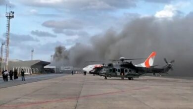 Incêndio atingiu fachada externa do aeroporto