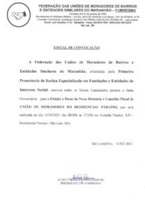 Edital de convocação para eleição da União de moradores do Residencial Paraíso